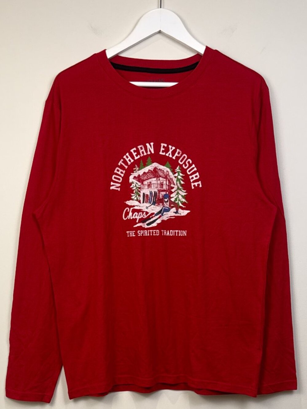 Chaps Mens Long Sleeve Ski Graphic Sleep Shirt Red M / L